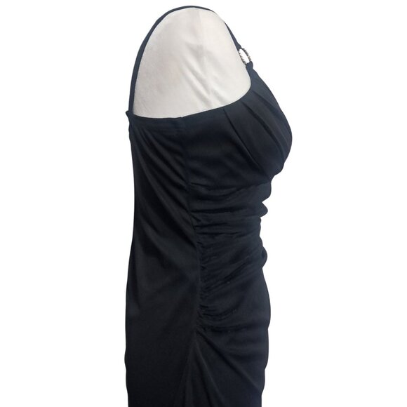 Vintage Trixxi Black Sleeveless Ruched Dress With Rhinestone Ring Strap Detail S - Picture 9 of 12